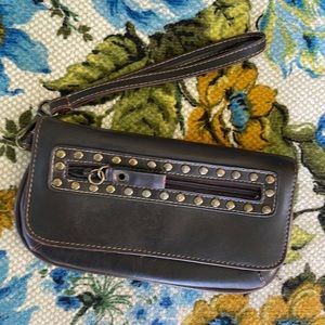 Brass and leather clutch